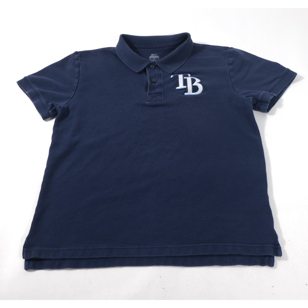 Nike Polo Shirt Mens M Blue Tampa Bay Rays MLB Short Sleeve Cotton Pique Logo